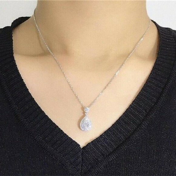 925 Sterling Silver Pear Cut Necklace - Picture 3 of 4